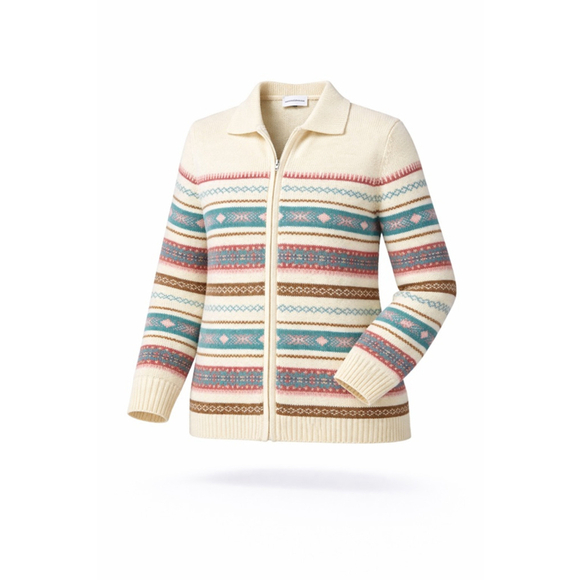 Alfred Dunner Sweaters - Vtg Alfred Dunner Fair Isle Knit Zip Sweater Cardigan Pastel Cottagecore Sz XL